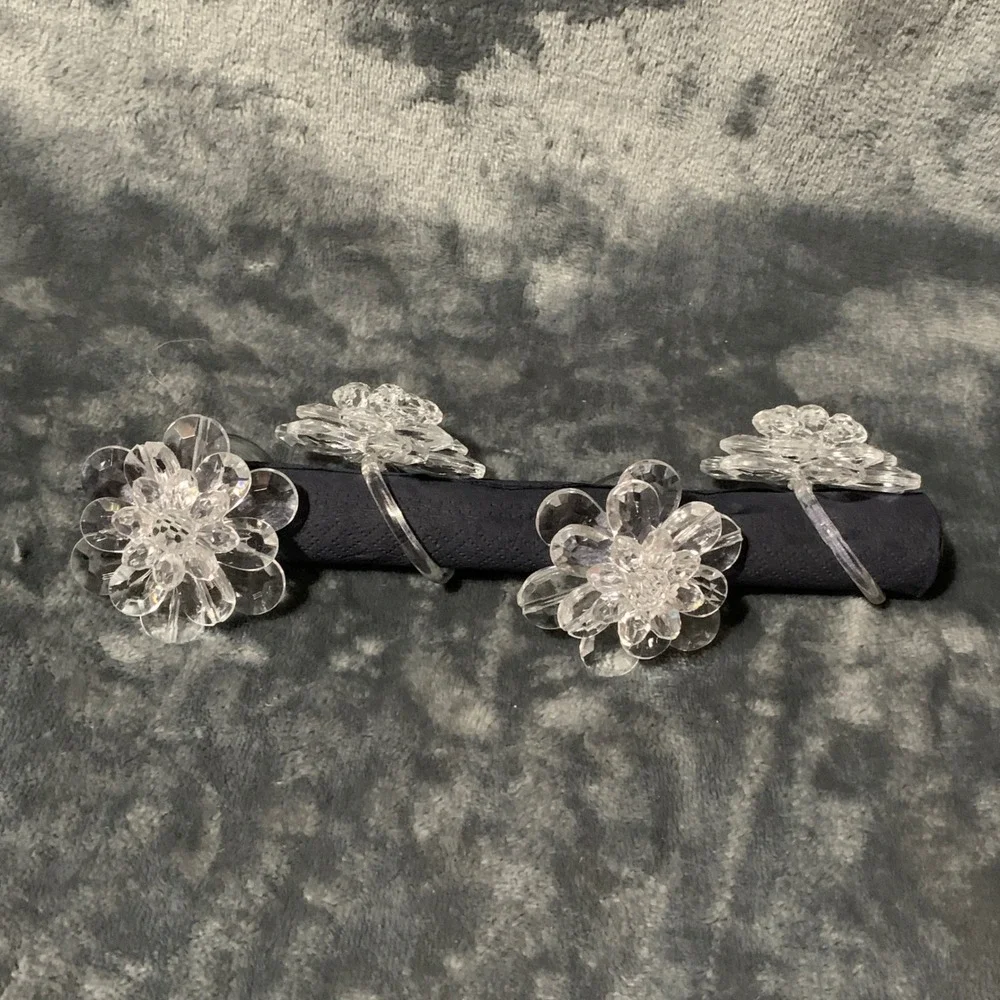 Clear Acrylic Flower Napkin Rings 3D Floral Set of 9 Party Wedding Shower